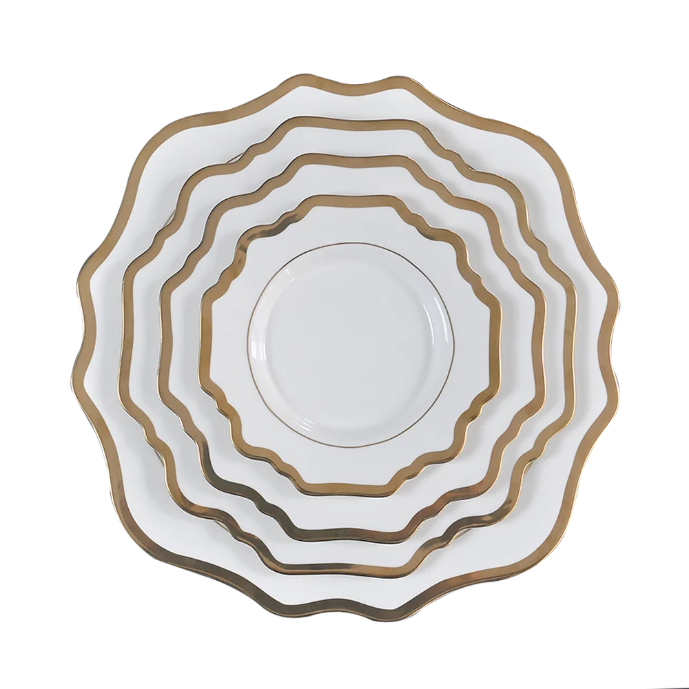 

Luxury wedding baroque scalloped sunflower white gold charger plate