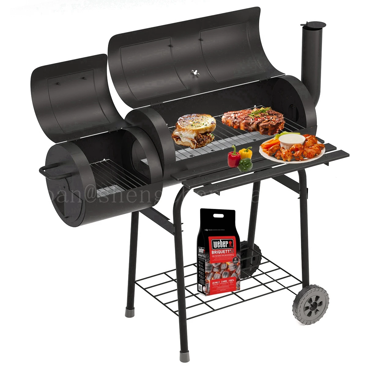 

Stocked Offset Smoker Charcoal BBQ Grills with Large Cooking Area Grill Set