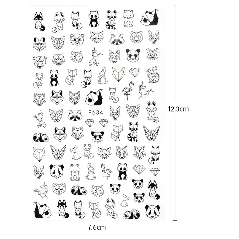 

1PC 12.3*7.6cm 3D Black White Nail Art Stickers Abstract Geometric Animal Panda Leaf Flower Nail Decal Manicure Decorations Tips, Colorful