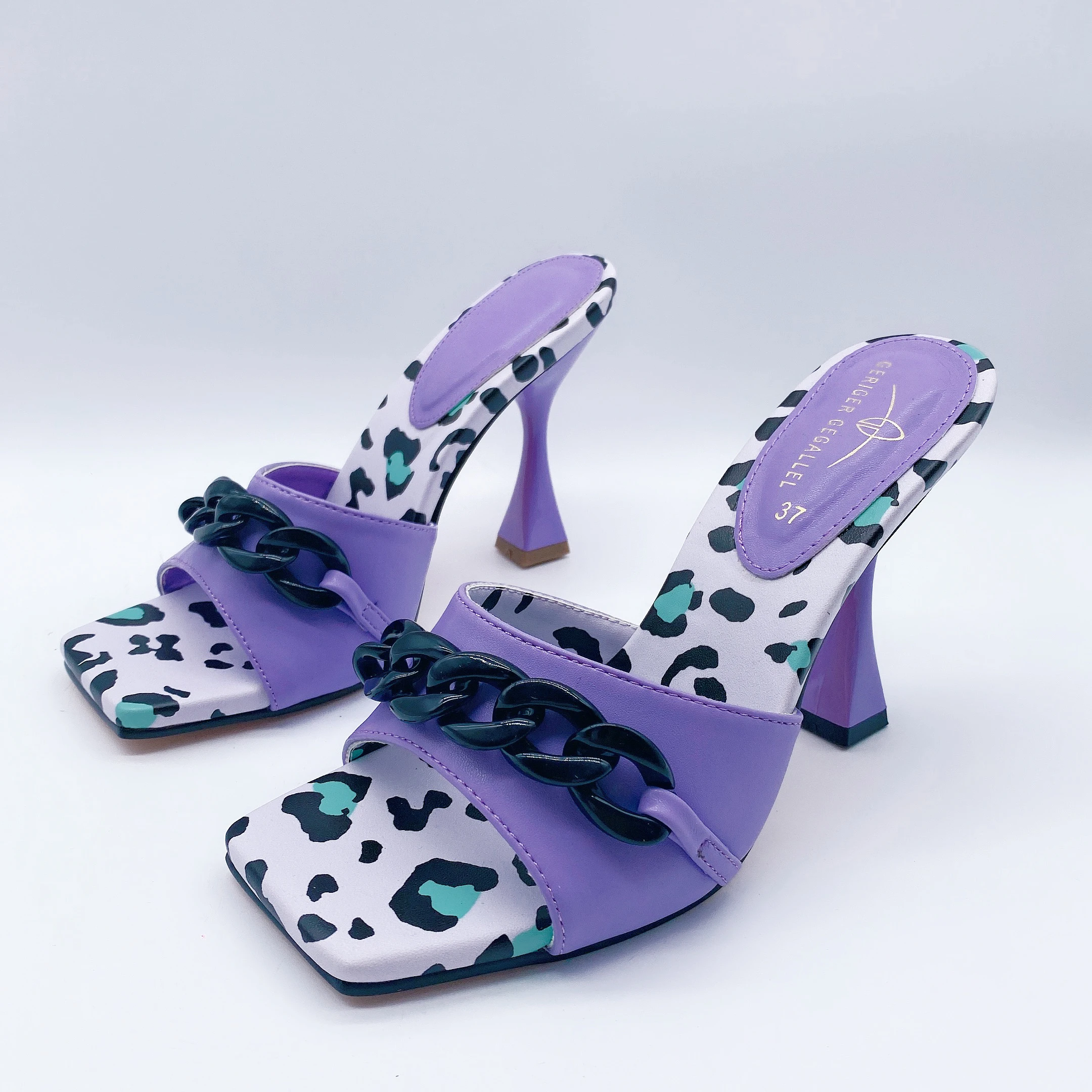 1008-2女鞋豹动物印花高跟凉鞋细跟高跟拖鞋