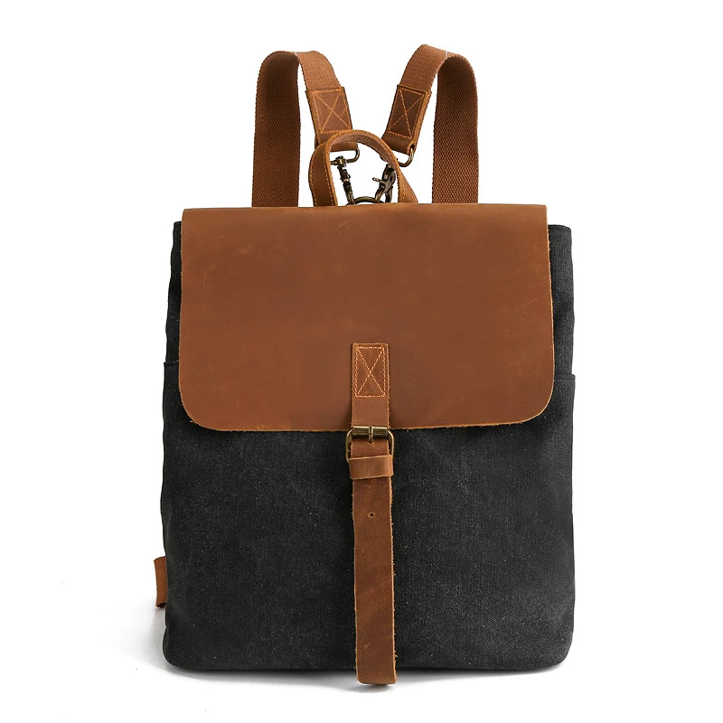 

Unisex Canvas With Crazy Horse Leather Retro Casual Backpack Large Capacity Waterproof And Durable Multifunctional Shoulder Bag