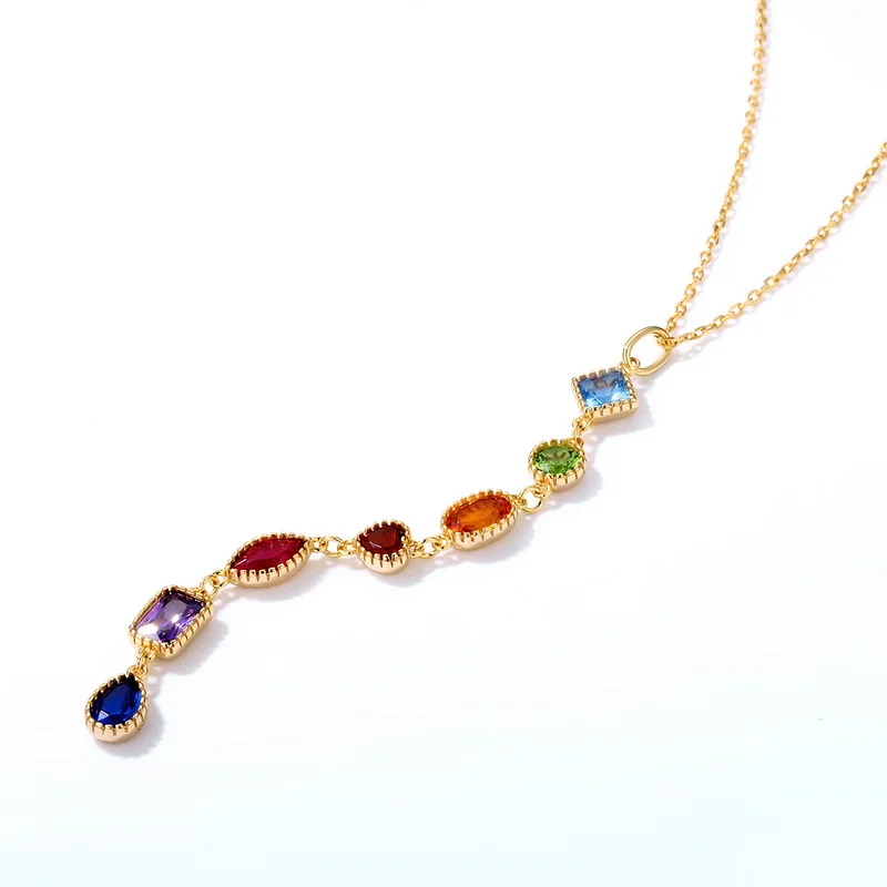 

2020 Long Drop Pendant Jewelry Rainbow Color Zircon Geometric Necklace Designs