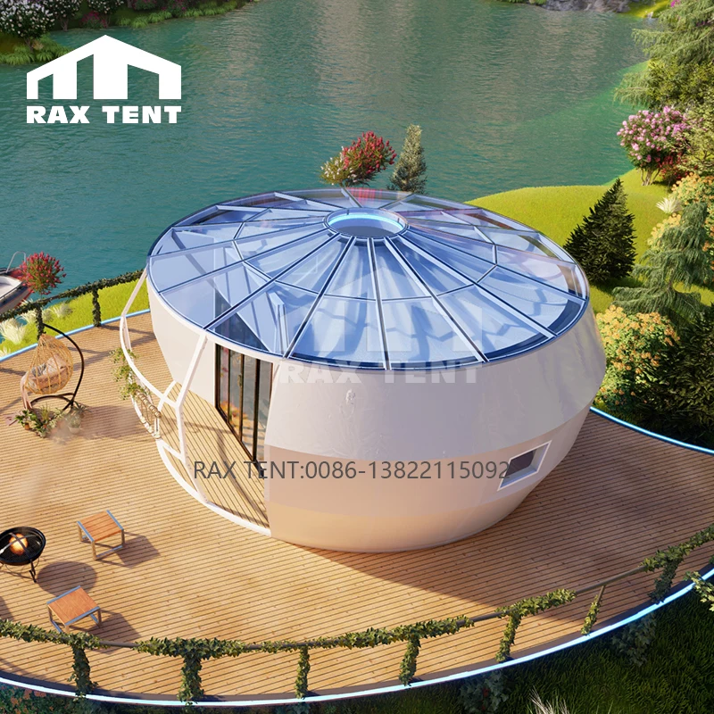 

RAX TENT Luxury Glamping Tent 6.5M Pumpkin Shape Tent for Hotel Room and Resort with Galvanized Steel and Tempered Glass, White and blue, canbe customized