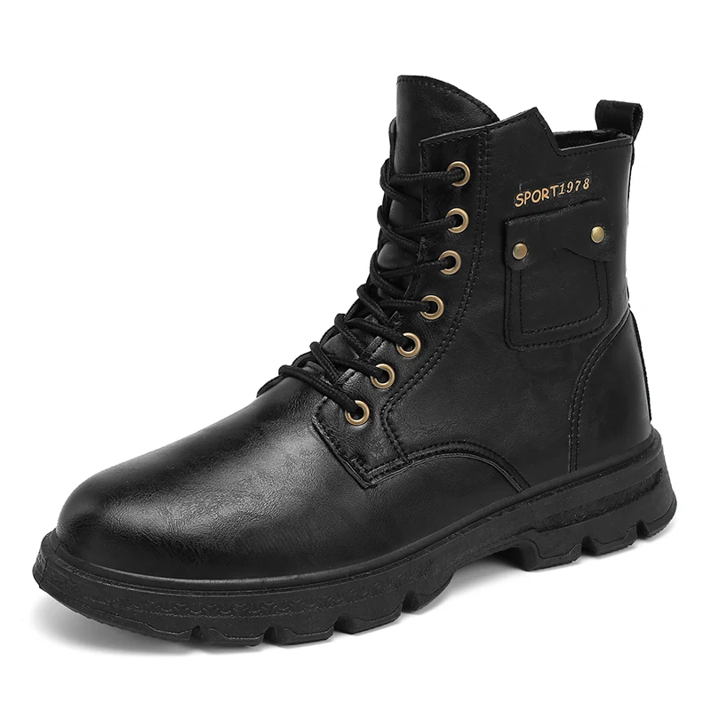 

Best Price Good Quality Male Working Shoes High-top PU Leather Black Bilitary Boots