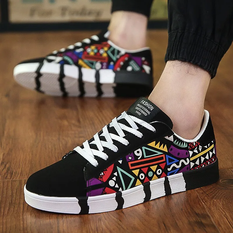 

New summer men fashion canvas casual shoes printing flat masculino vulcanized shoes