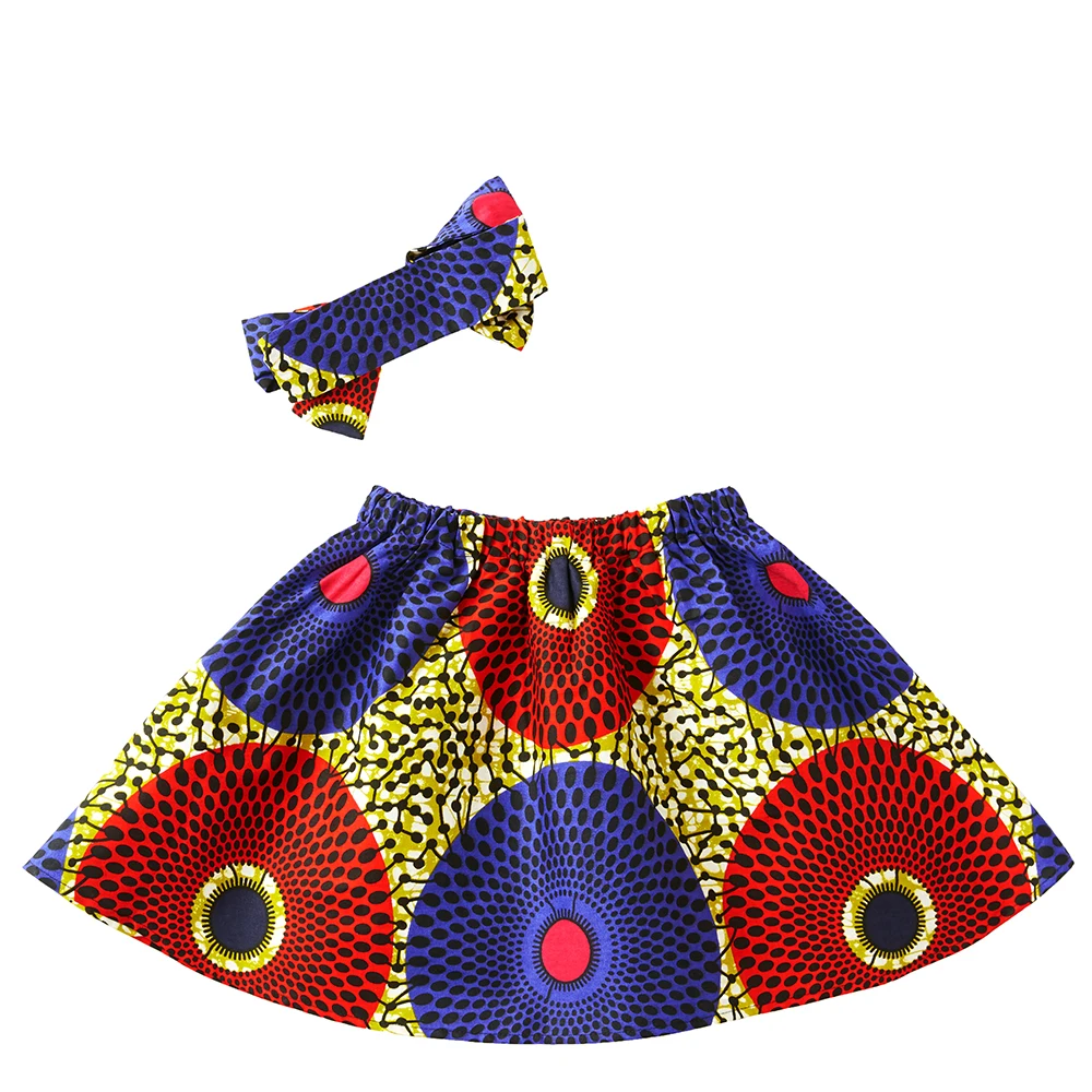 

Shenbolen New African Print Girls Skirt With Headband Summer Daily Knee-Length Skirt Wholesale Customize