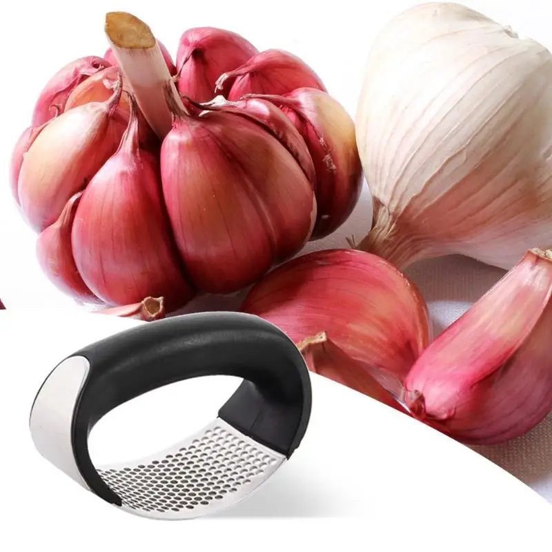 

Multi-function Garlic Presser Curved Garlic Grinding Stainless Steel Garlic Presses Cooking Gadgets Tool Slicer Chopper, As photo