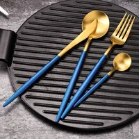 

Wester Kitchen Home Party Dinnerware Knives Forks Spoons Stainless Steel Flatware Gold Cutlery Set