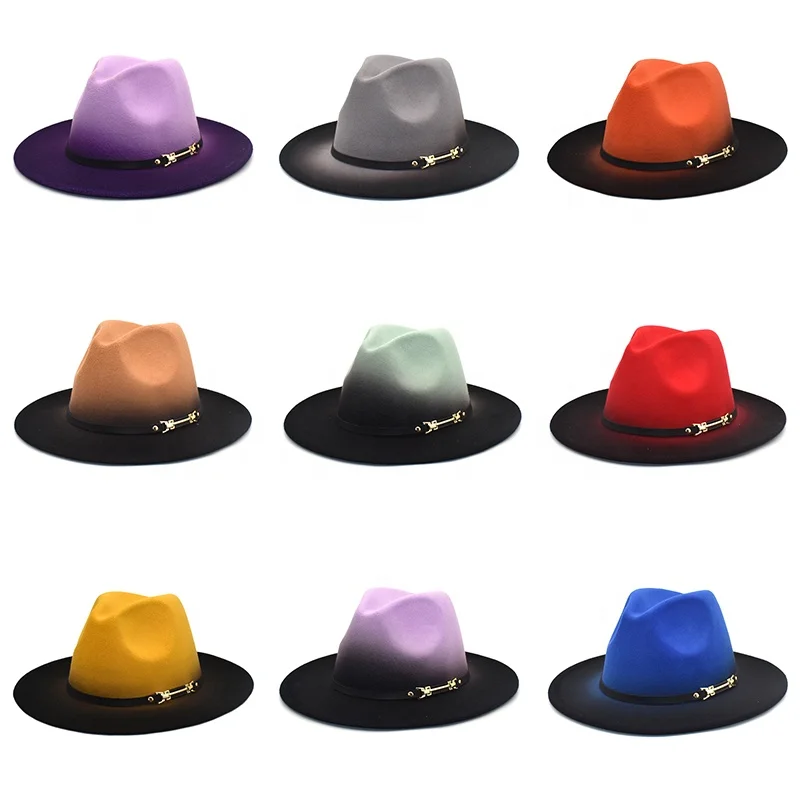 

Men & Women Vintage Wide Brim Fedora Hats with Belt Buckle felt hat