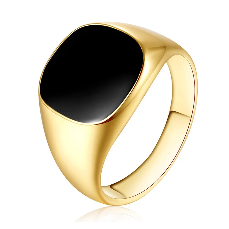 

Hot Sale Fashion Men's Jewelry Black Gold Rings Epoxy Stainless Steel 18k Gold Plated Rings for Men, Picture
