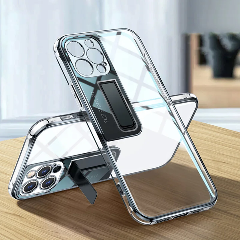 

Good Quality Electroplating iPhone13 TPU Clear case for iPhone 12 11 pro max xr shockproof card holder bracket mobile phone case