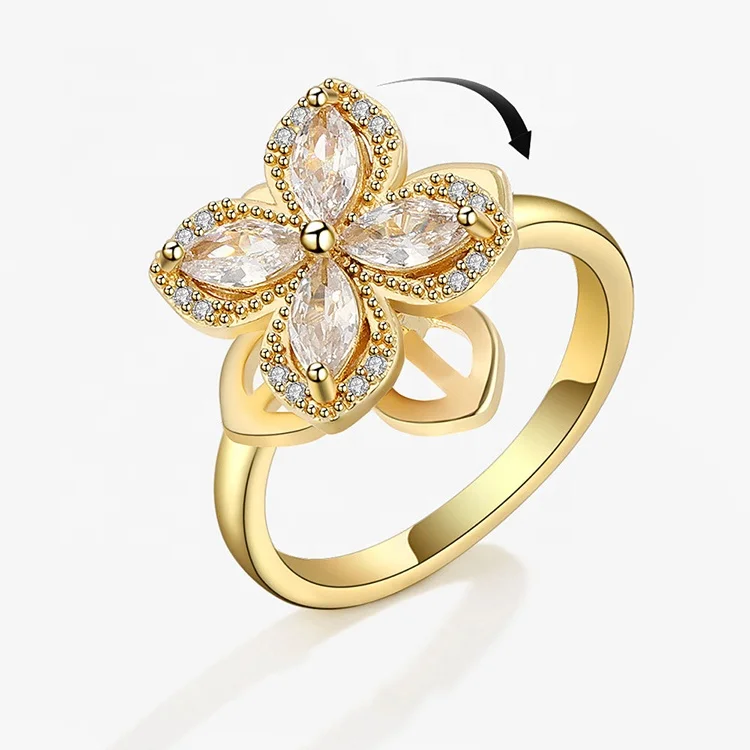 

Maple Statement Versatile Gold Plated Zircon Spinning Ring Opening Adjustable Relief Anxiety Stress Turning Ring