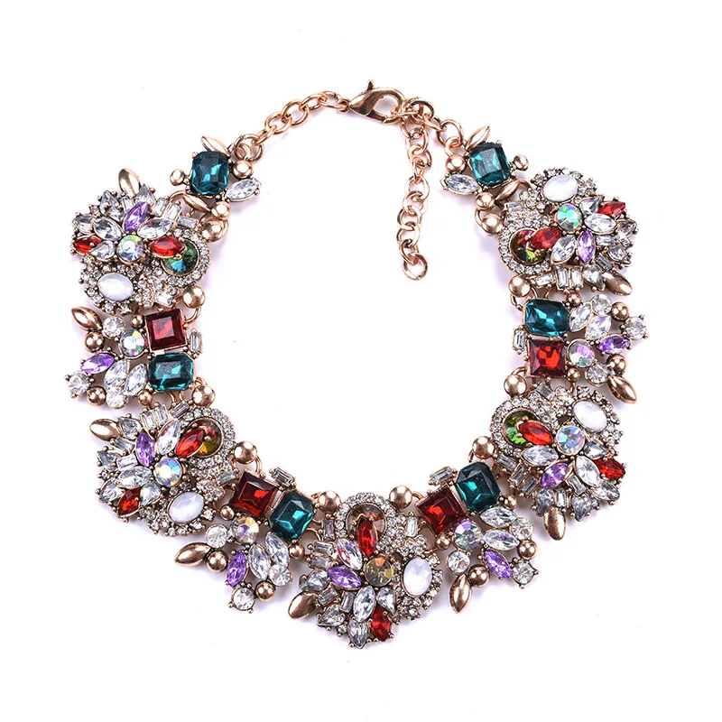

2019 New fashion bling large crystal shiny stone party statement necklace for women, As photo
