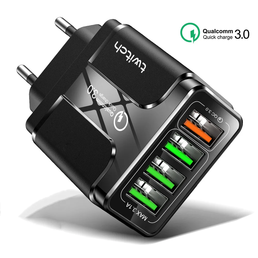 

Wholesaler multi port usb charger Fast charging usb wall cellphone charger QC 3.0 adapter portable phone charger, White and black