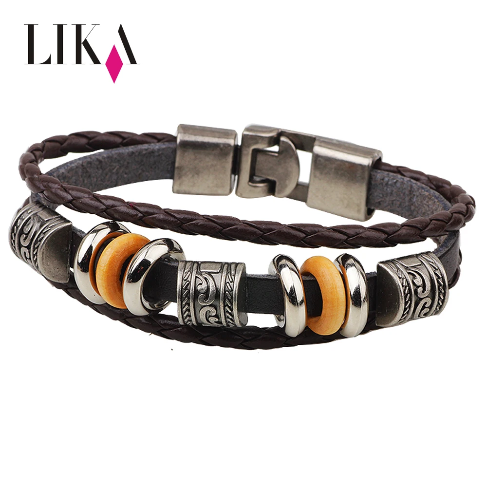 

LIKA Hot Sale Handmade Wrap Mens Charm Weave Rope Cheap Alloy Bangle Clasp Yoga Jewelry Leather Bracelet