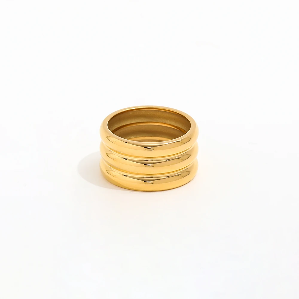 High End 18K PVD Gold Plated Statement Chunky Band Ring Stainless Steel Ring for Women New Trendy Jewelry