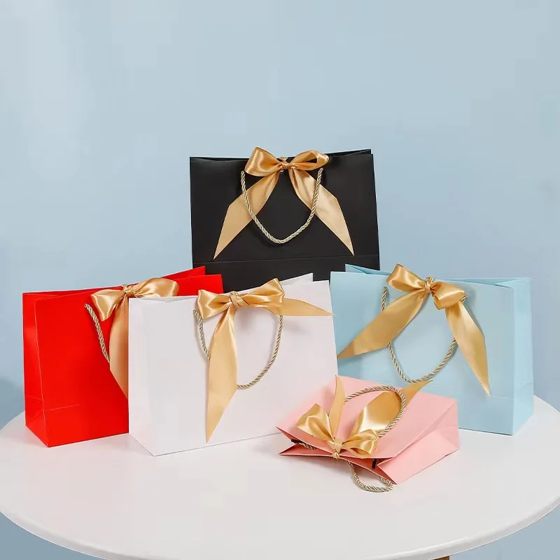 Custom Logo Luxury Clothes Jewelry Paper Shopping Gift Bags With Ribbon Bow Tie