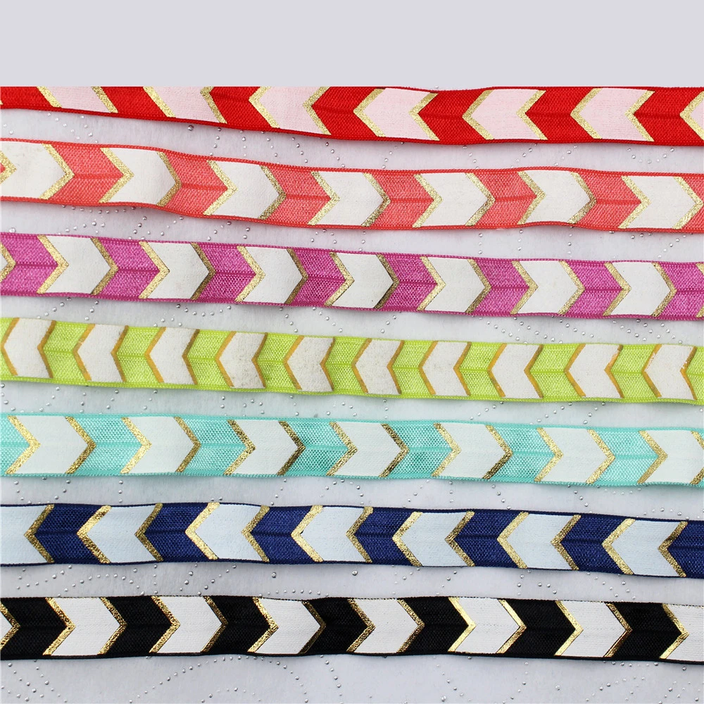 

16mm Custom Printed Fold Arrow Elastic Ribbon For Hair Tie Wholesale, 7 colors