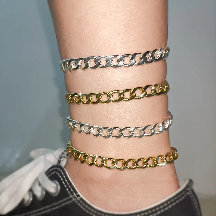 

Wholesale Gold Plated Anklets Bracelet Cuban Link Anklet for Women, Gold color