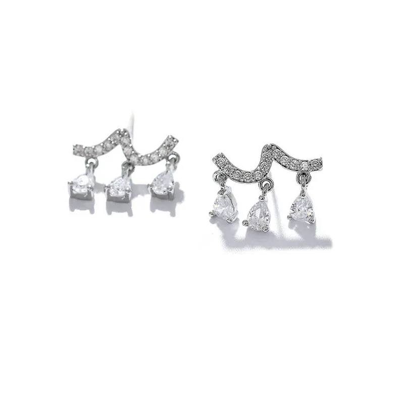 

ENSHIR High Quality Wave Waterdrop Pendant Earring Zirconia Earrings For Ladies Women, Silver