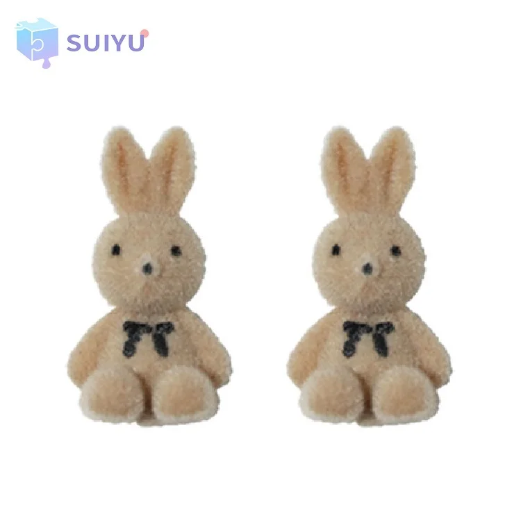 

Hot Sale Wholesale Kawaii Rabbit Stud Earrings Plush Bow Flocking Cute 3D Plush Bow Flocking Bunny Earrings For Girls Gifts, Brown, khaki