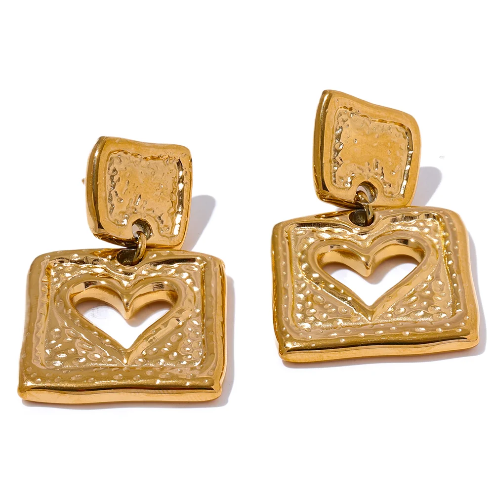 

JINYOU 3187 Square Heart Drop Dangle Charm 18k Gold Plated Earrings 316 Stainless Steel Cast Waterproof Jewelry Valentine's Day