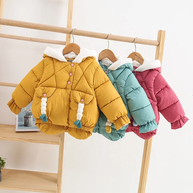 

B62379A Girls' winter coat 2019 new mid style padded winter coat for baby's down cotton jacket, Yellow/red/light blue