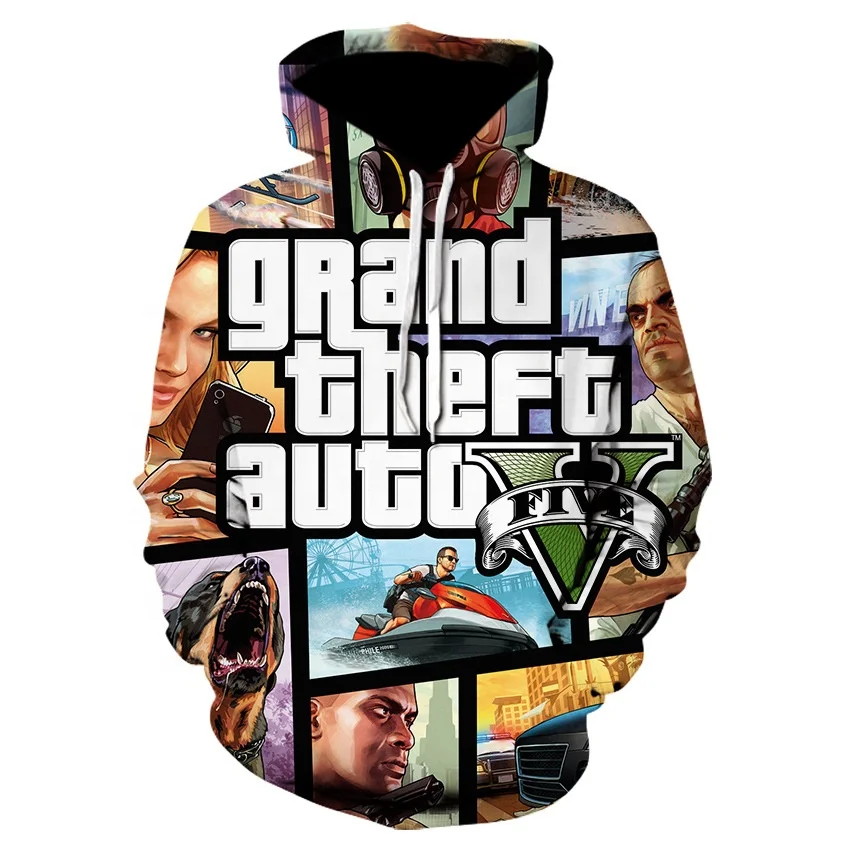 

2021 New design top sale 3d printed grand theft auto hoodie Wholesale stock no moq 3d hoodie printed in game of grand theft auto, Csutomized