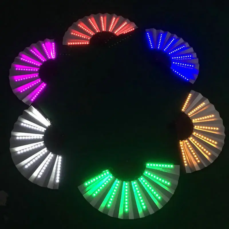 

Hot product LED Light Up Hand Fan Bamboo Folding Paper Fans For Nightclub Bar Party Performance.