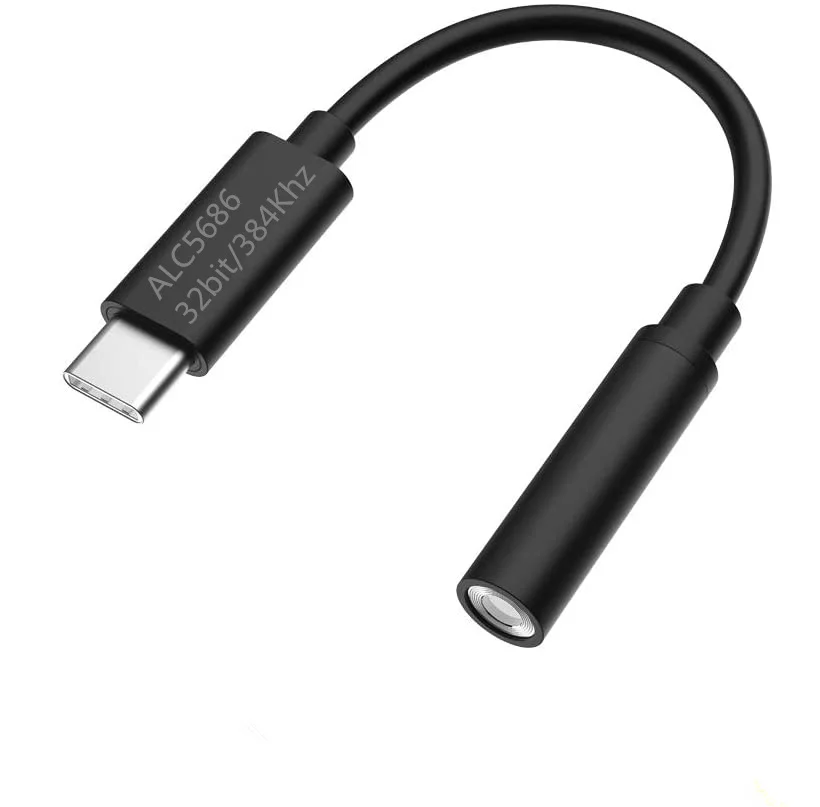 

Black DAC 5686 HIFI type c to 3.5mm headphone earbuds jack audio adapters USB c cable connector Aux Audio Dongle converter, Gray and black