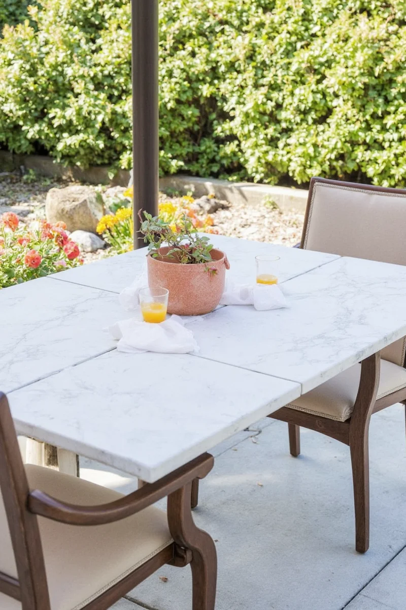 Applying sealer to a tiled outdoor table