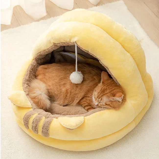

Hot Seller Cat Nest Toy Play House Pp Cotton Filling Warm Soft Cute Cat Round Pet Plush Bed, Yellow, grey, pink