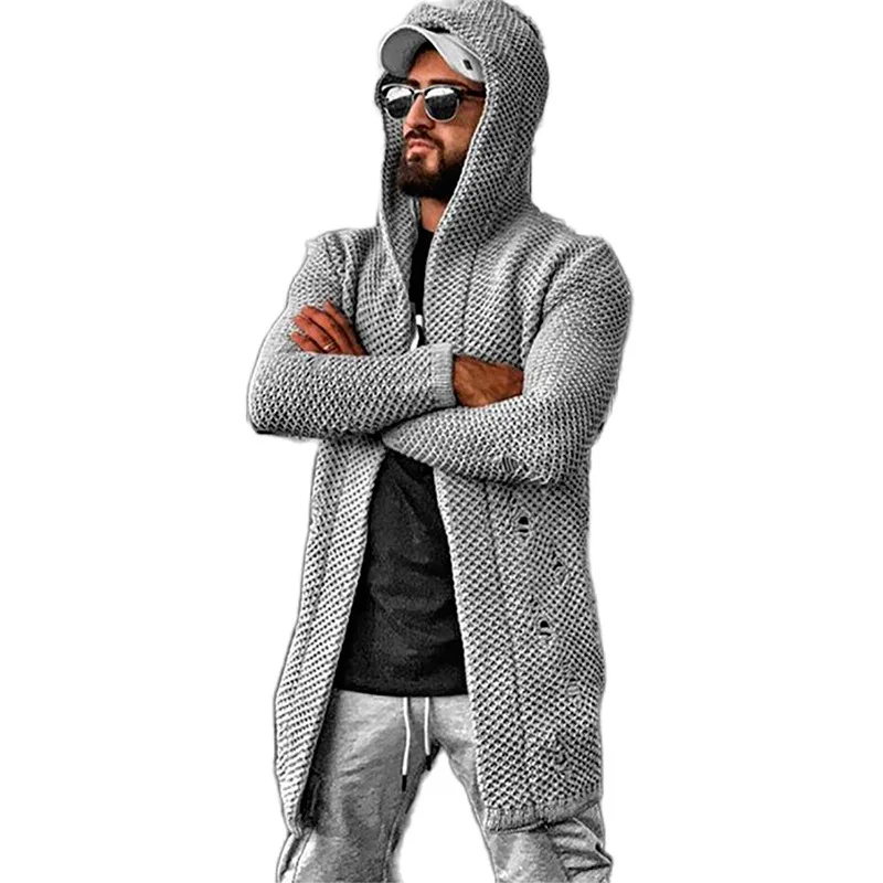 

2020 Autumn and Winter Men's Cardigan Sweater Solid Color Hooded Outer Sweater