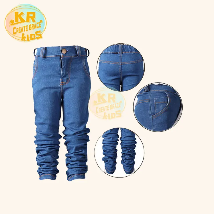 

High quality baby button long pants washed denim jeans leggings stacked pant for baby, Picture shows