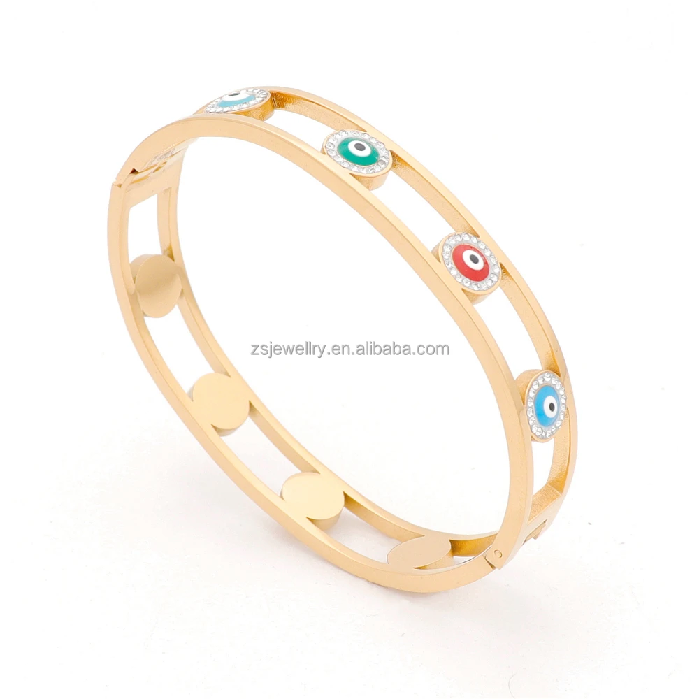 

Square Shell Eye 18K Gold Plated Women Diamond Zircon Enamel Stainless Steel Toy Perles Girl Bangle Bracelet