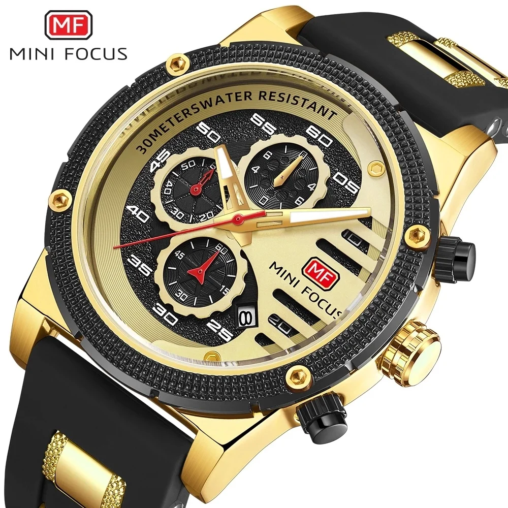 

Mini Focus 0246G Functional Quartz Watch Water Proof Chrono Military Sport Watches for Men