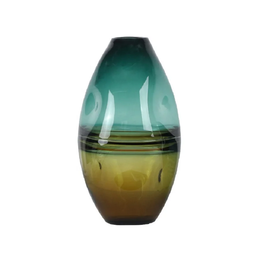 

Irregular concave color-blocking glass vase fresh flowers flower arrangement living room hotel model room soft decoration, Amber/green