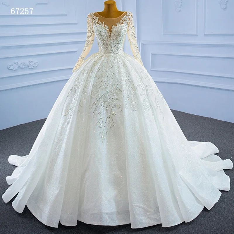 

Jancember RSM67257 Long Sleeve 3D Flowers Applique Plus Size Ball Gown vestidos de novia Wedding Dress