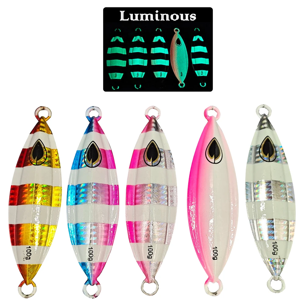 

Hotsell Saltwater Luminous 40g 60g 80g 100g 150g 200g deep sea bass 100g bait jigging metal jig slow pitch jigs fishing lures, 6 colors
