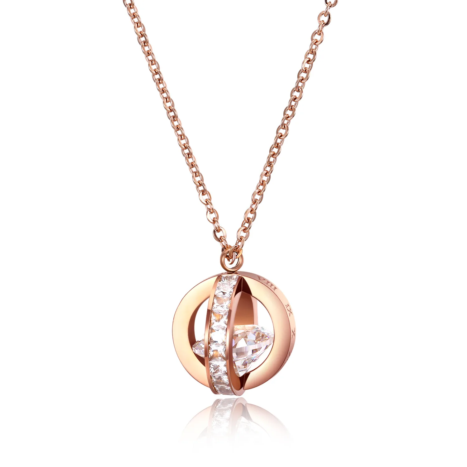 

Fashion hollow out ring Cross Pendant Necklace zircon necklace women's senior stainless steel rose gold plated necklace