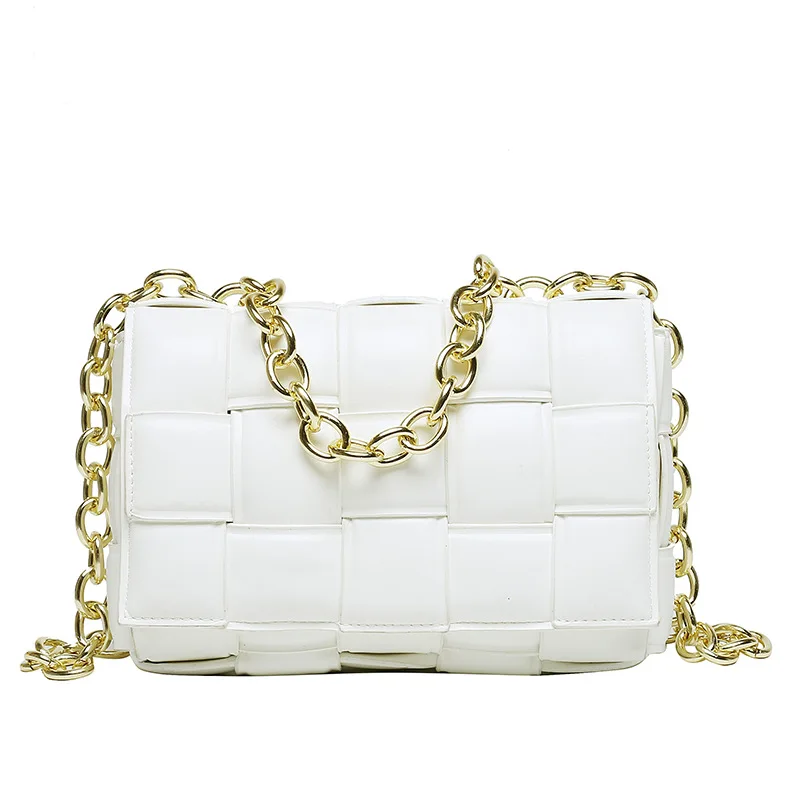 

Fashion Designer Messenger Bag Thick Chain Ladies Clutch Purse Vegan Leather Weave Bag Crossbody Hand Bag