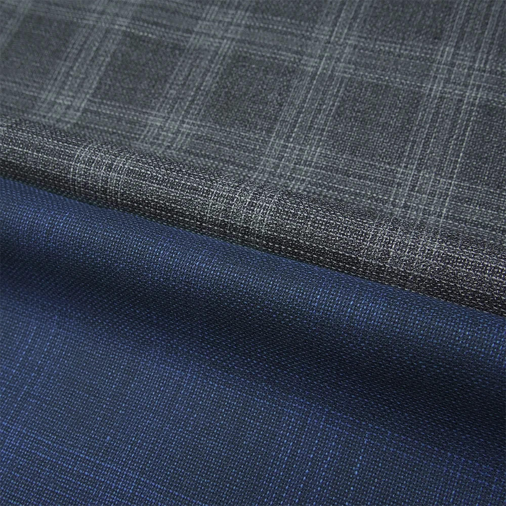 Direct Selling in Stock 70%W 30%P Eco-Friendly Organic Checks Worsted Merino Wool Polyester Blend Fabric for Men Suits