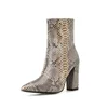 Fashion Models Show Snake Print Women Martin Boots Ankle Block High Heels Shoes Pump Plus Size 42 for Party