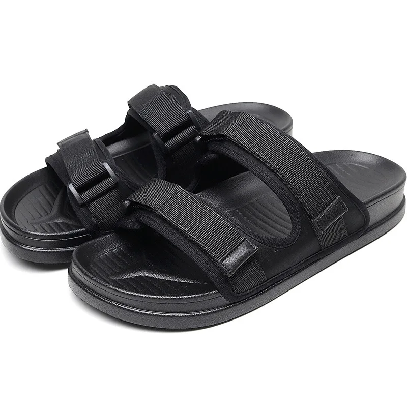 

New design new slippers Customized Wholesale Fashion new men's slippers Double strap fabric material, Black