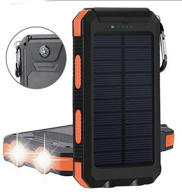 

20000mAh Solar Power Bank Portable Solar Charger 2 USB output Fast Charger 2 Flashlights for all Smart phones with SOS & Compass