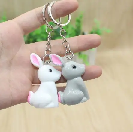 

Kids Birthday Decorative Bag Key Fashion Women Jewelry Gift 2 Pcs Resin Gray White Rabbit Keychain Keyring