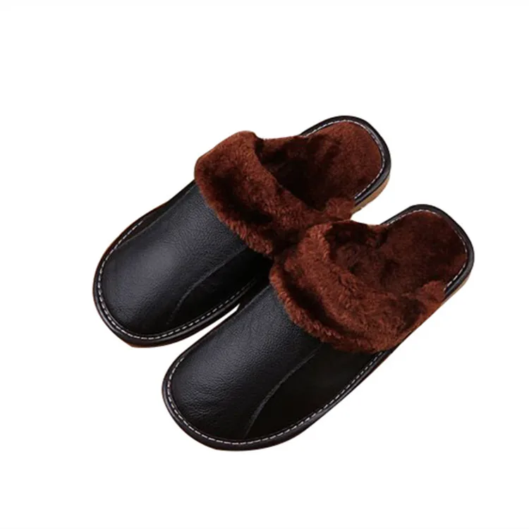 

Drop shopping vintage winter home luxury plush casual bedroom slides warm leather slippers for man