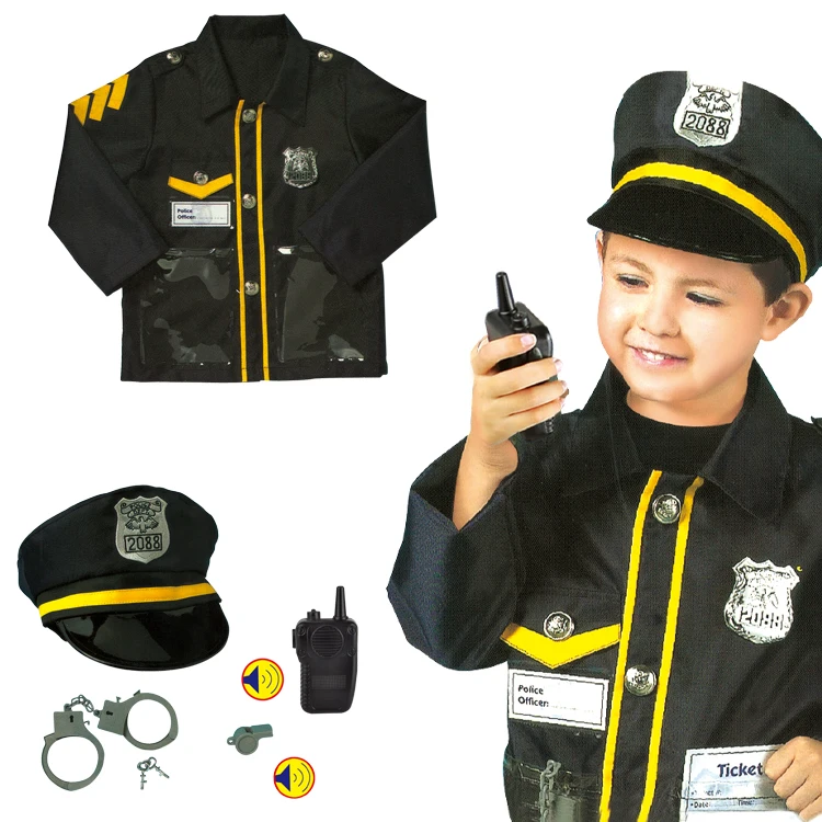 

Kids Child Police Officer Policeman Cop Costume Cosplay Kindergarten Role Play House Kit Set for Boys, As picture