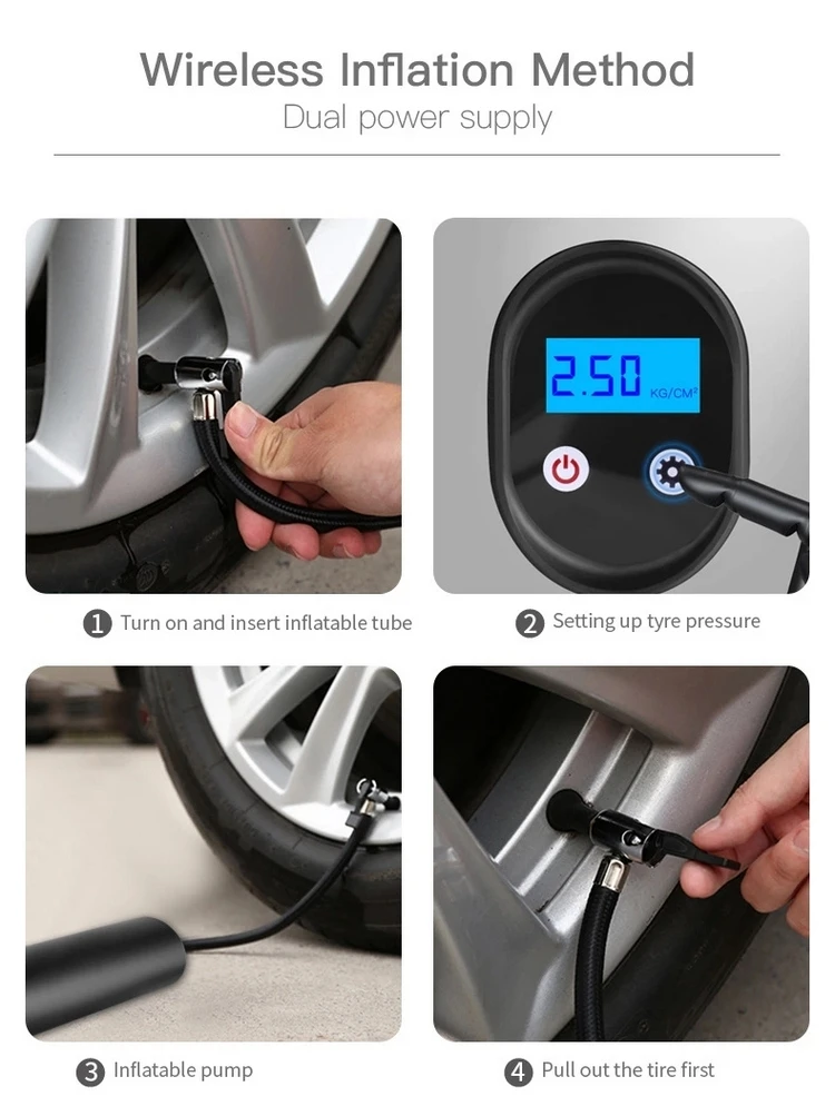 Car Wireless Inflatable Pump 12V Portable Car Air Pumps Electric Tire Inflator LCD Digital Rechargeable tire inflator