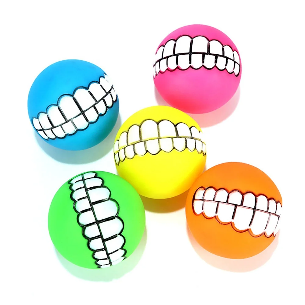 

Funny Durable Dog Smile Silicone Ball Squeaky Interactive Training Dog Toys Ball, Green/pink/orange